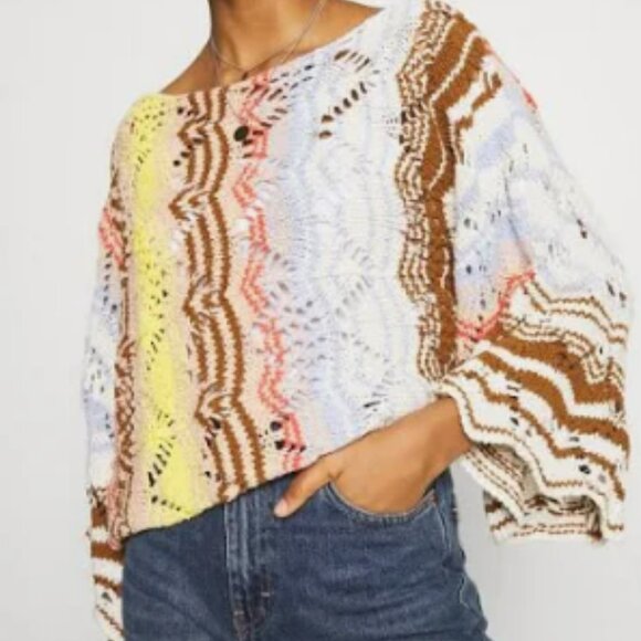 Free People Coral Reef Cropped Open Knit Pullover NWT XL - Picture 11 of 11
